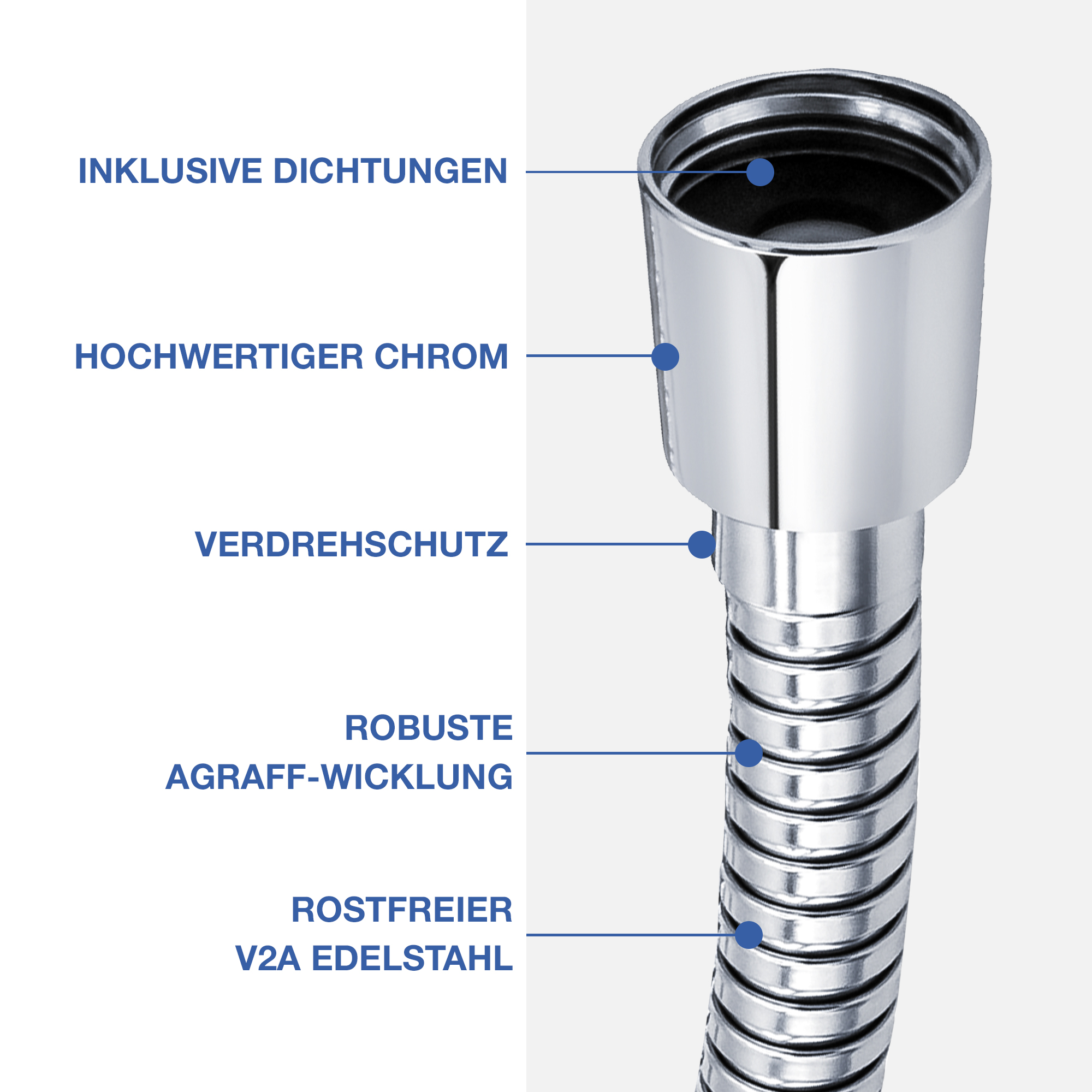 VARIOSAN Brauseschlauch Premium 10100, 2,00 m, Edelstahl, chrom, DN15