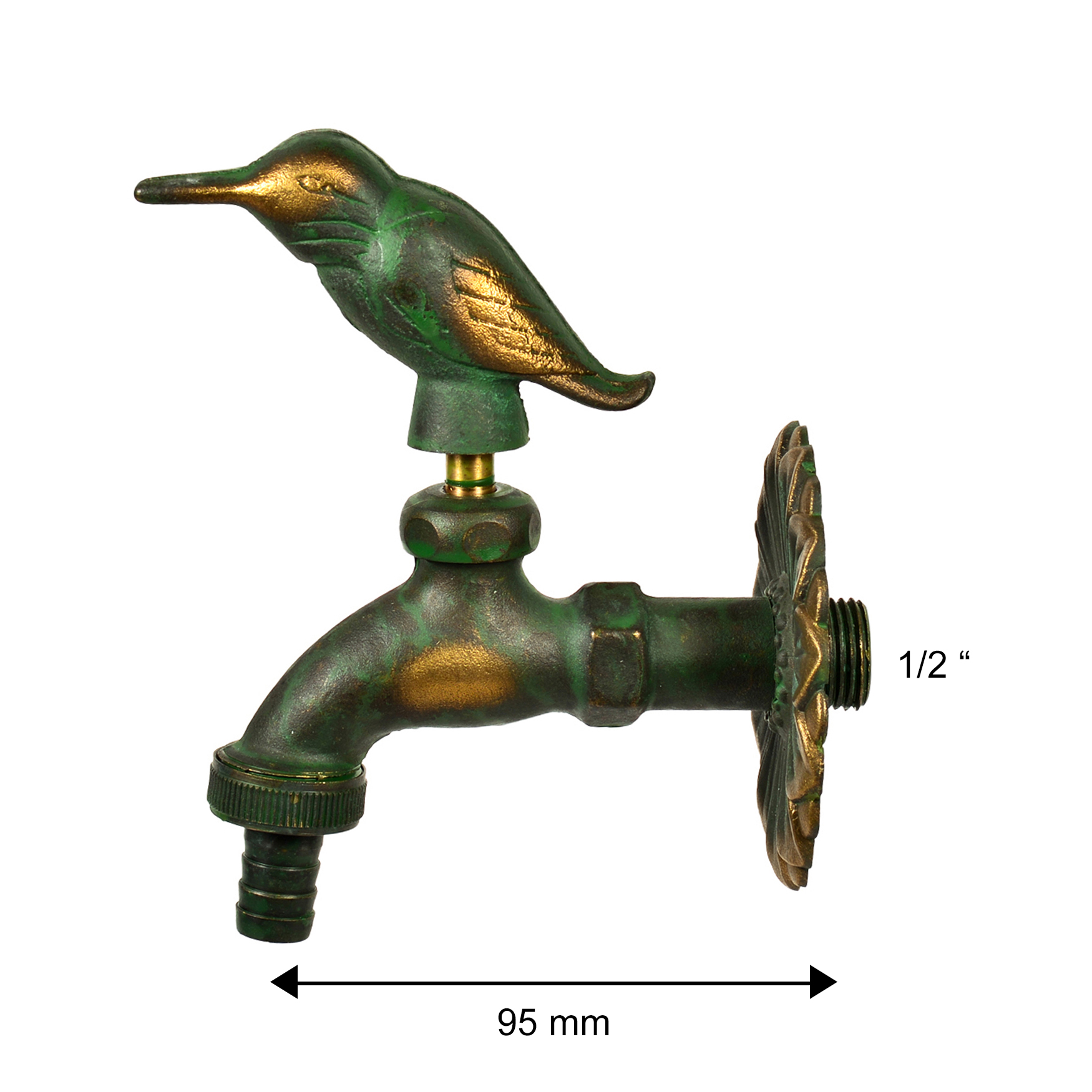 VARIOSAN Nostalgie-Auslaufventil "Vogel" 11220, 1/2", Messing-patiniert, langer Wandabstand, massive