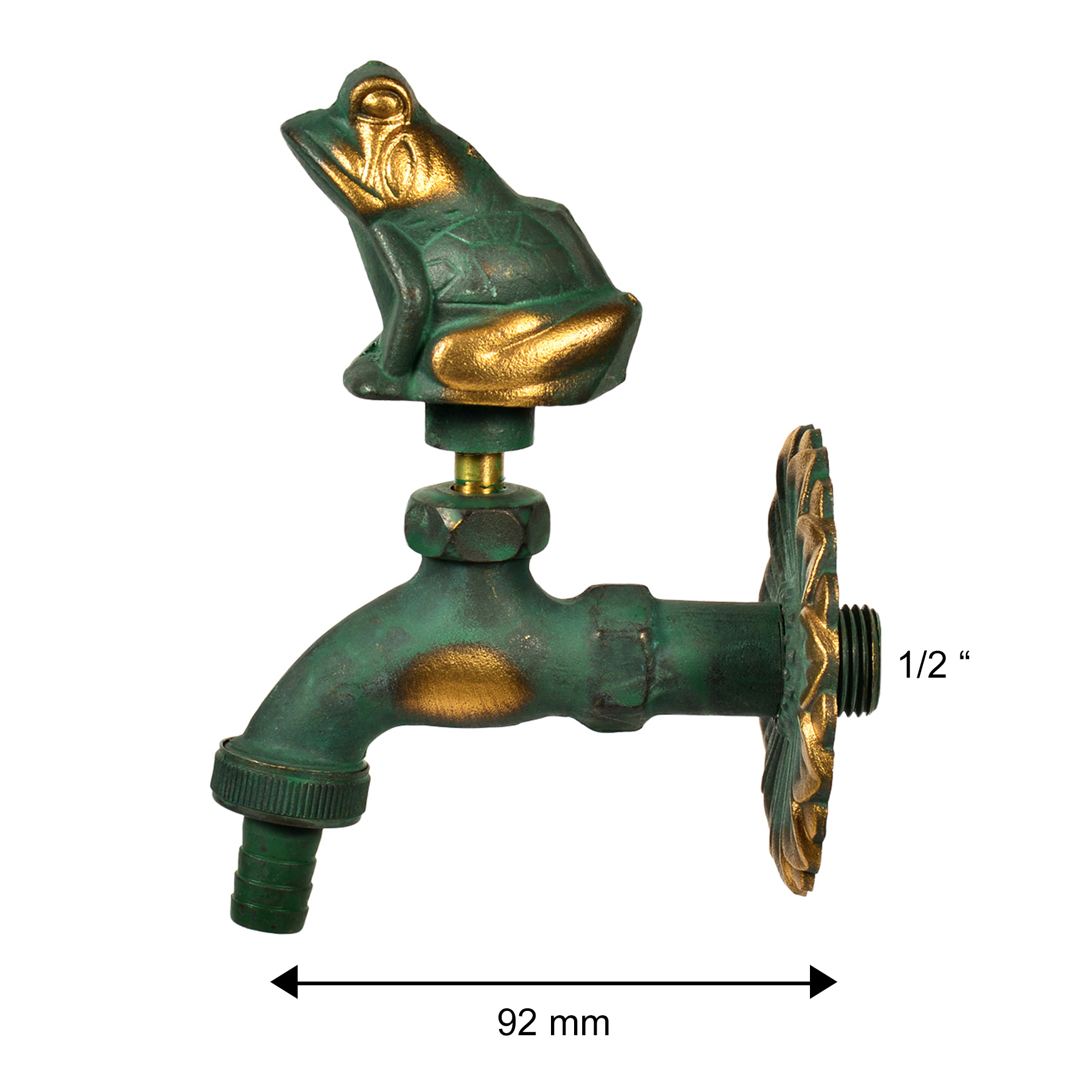 VARIOSAN Nostalgie-Auslaufventil "Frosch" 11206, 1/2", Messing-patiniert, langer Wandabstand, massiv