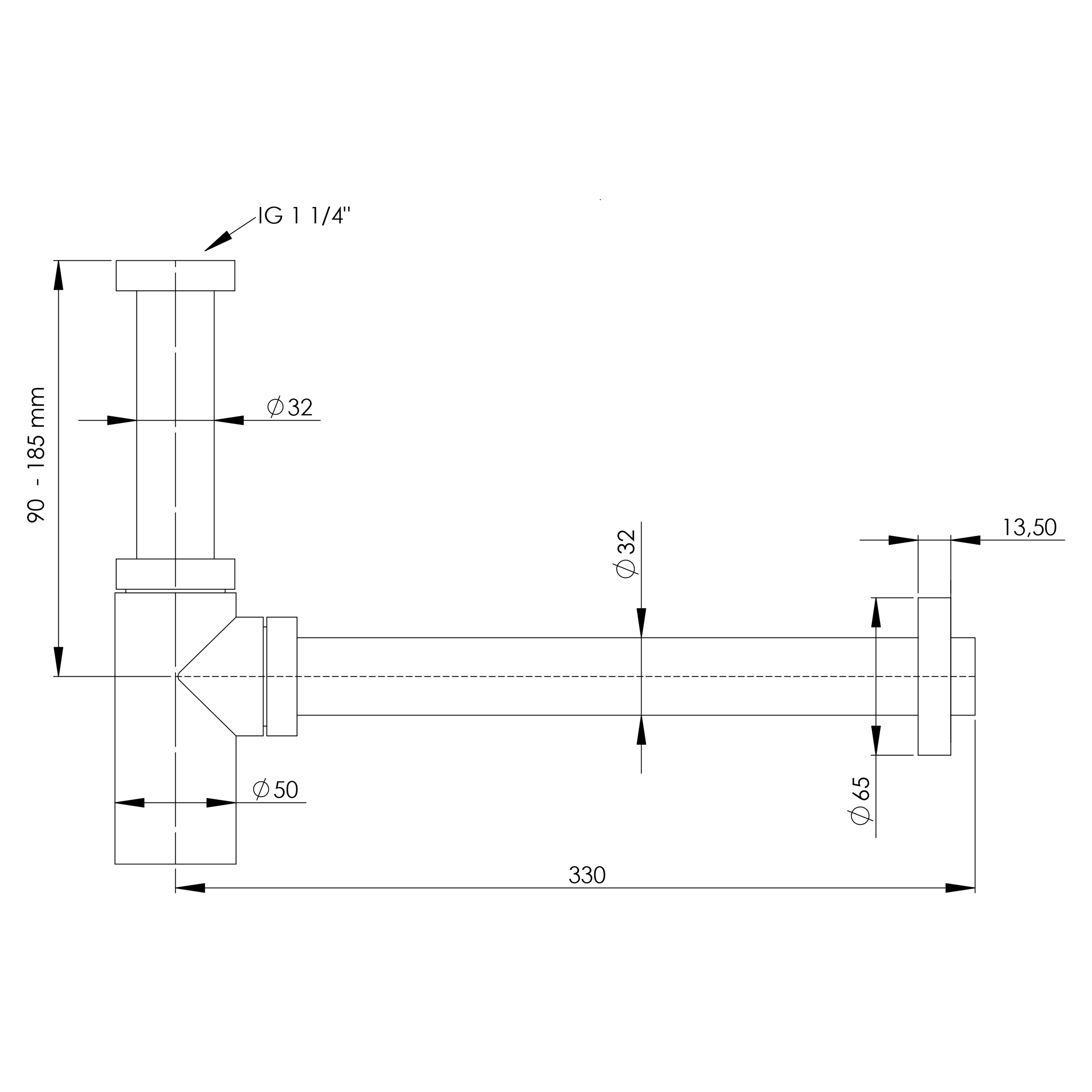 VARIOSAN Design Siphon Geruchverschluss 12555, 1 1/4", 32 mm, Messing, verchromt