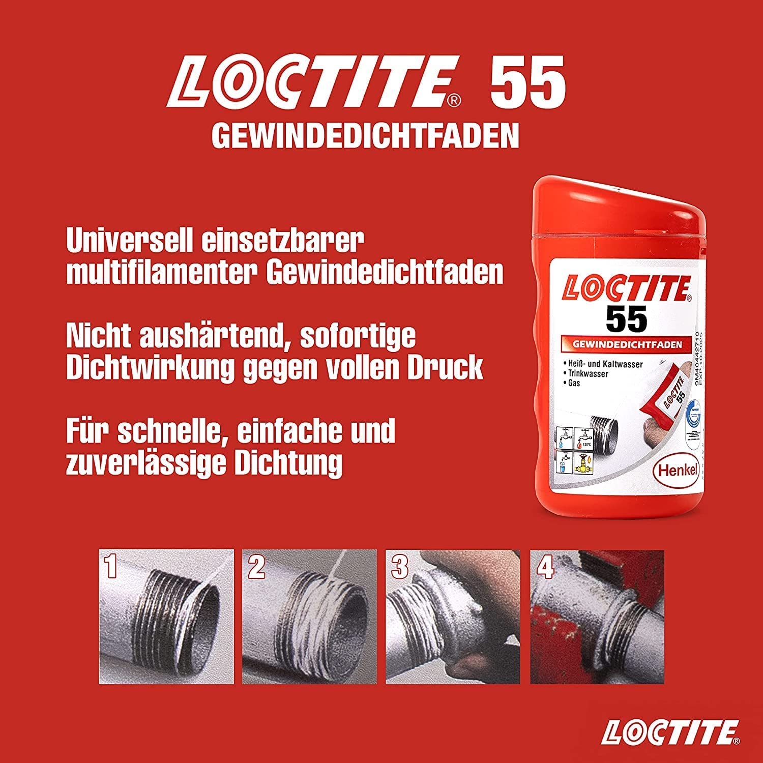 LOCTITE 55 Gewindedichtfaden 492004, 50 Meter