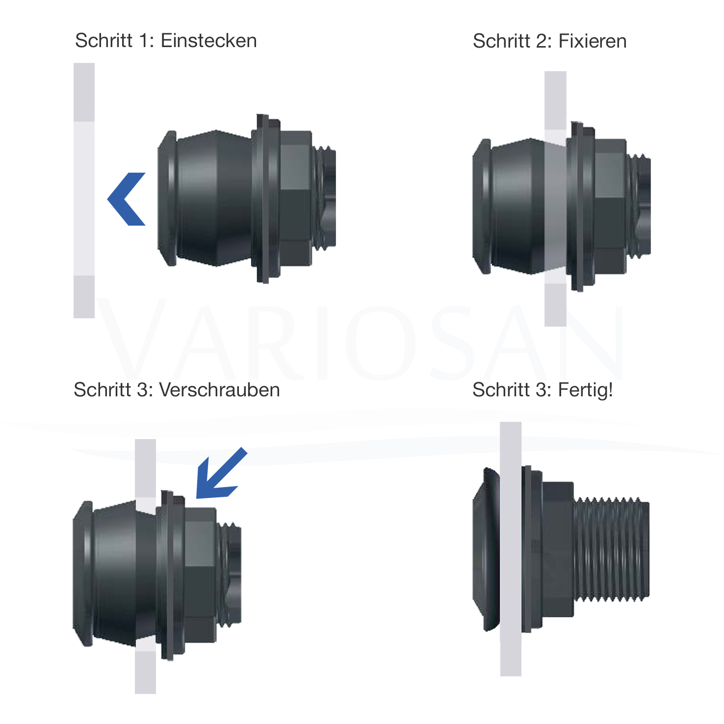 VARIOSAN PUSH-IN Tankdurchführung 16348, 1" x 3/4", PP, schwarz