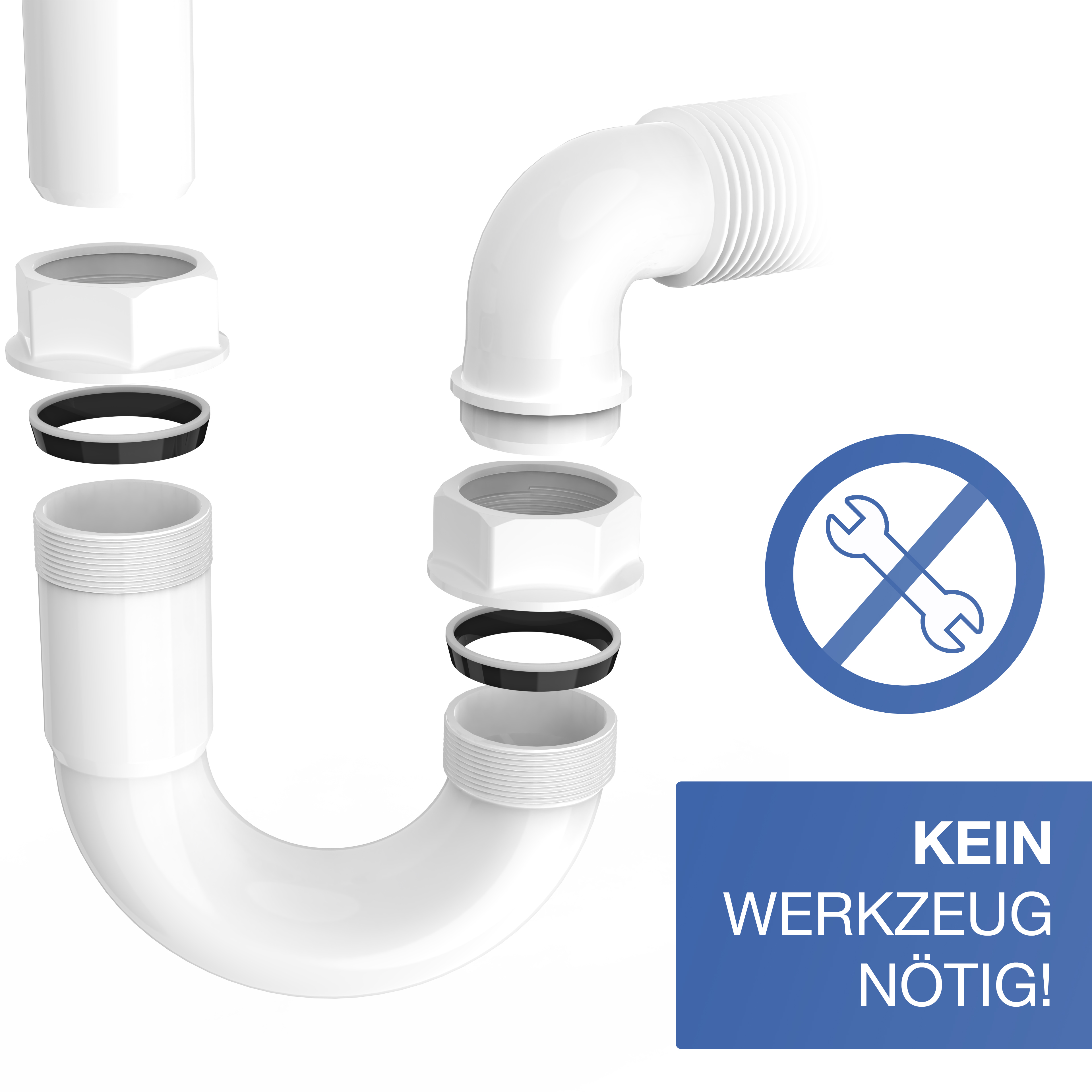 VARIOSAN Flexibler Röhrensiphon 11497, 1 1/2", 2 Siphon-Geräteanschlüsse 1", für Küchenspüle, Spülmaschine und Waschmaschine