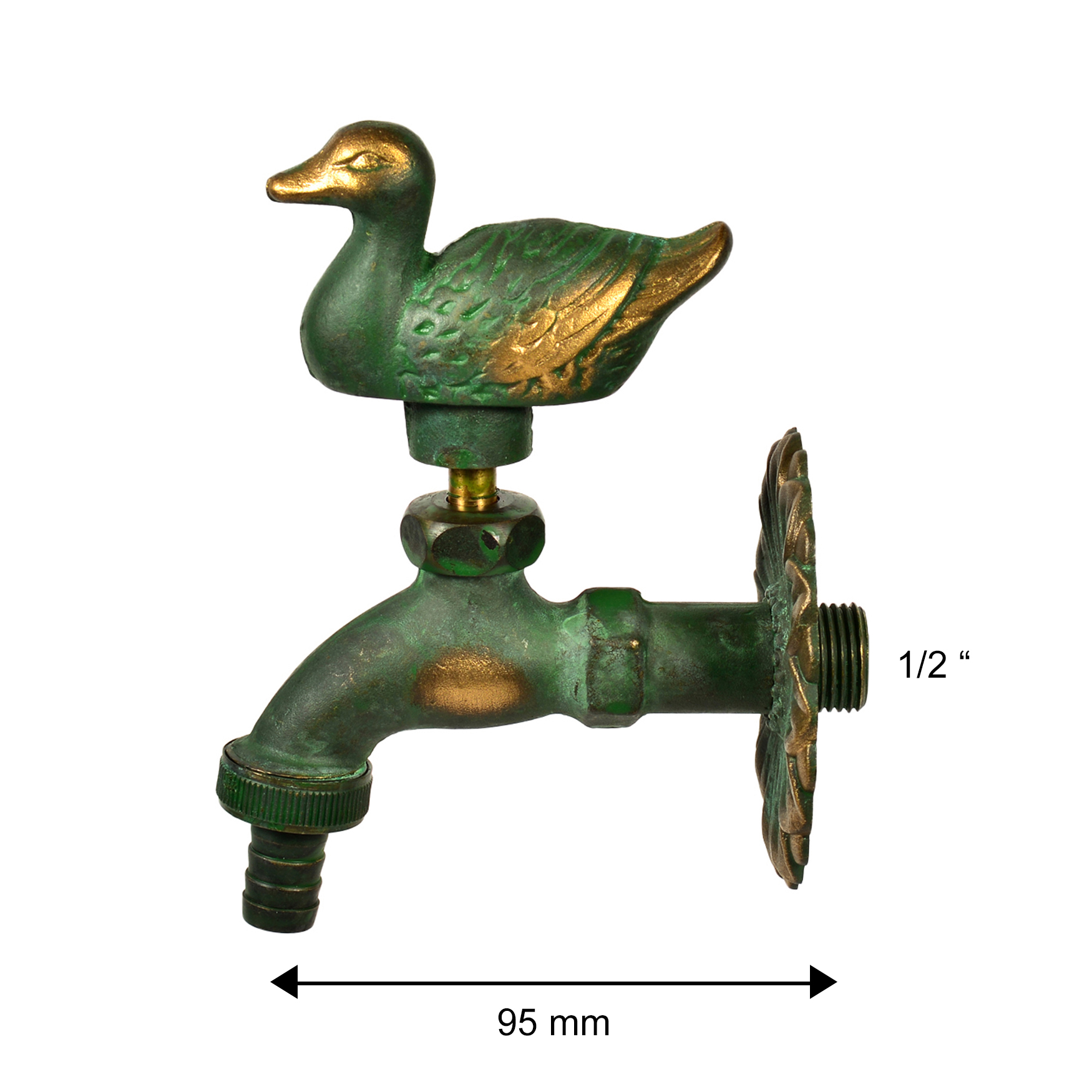 VARIOSAN Nostalgie-Auslaufventil "Ente" 11213, 1/2", Messing-patiniert, langer Wandabstand, massive