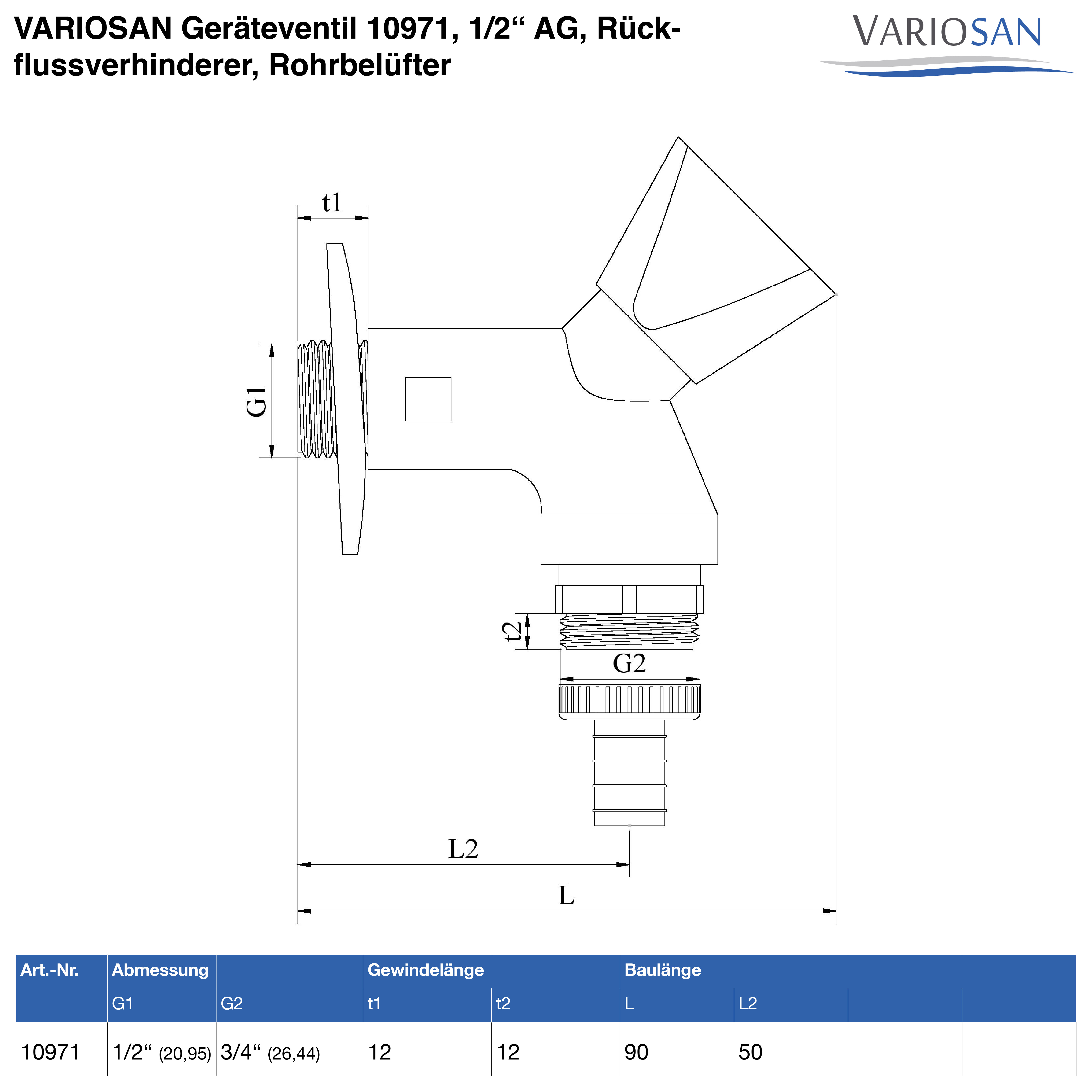 VARIOSAN Geräteventil 10971, 1/2" AG, Rückflussverhinderer, Rohrbelüfter